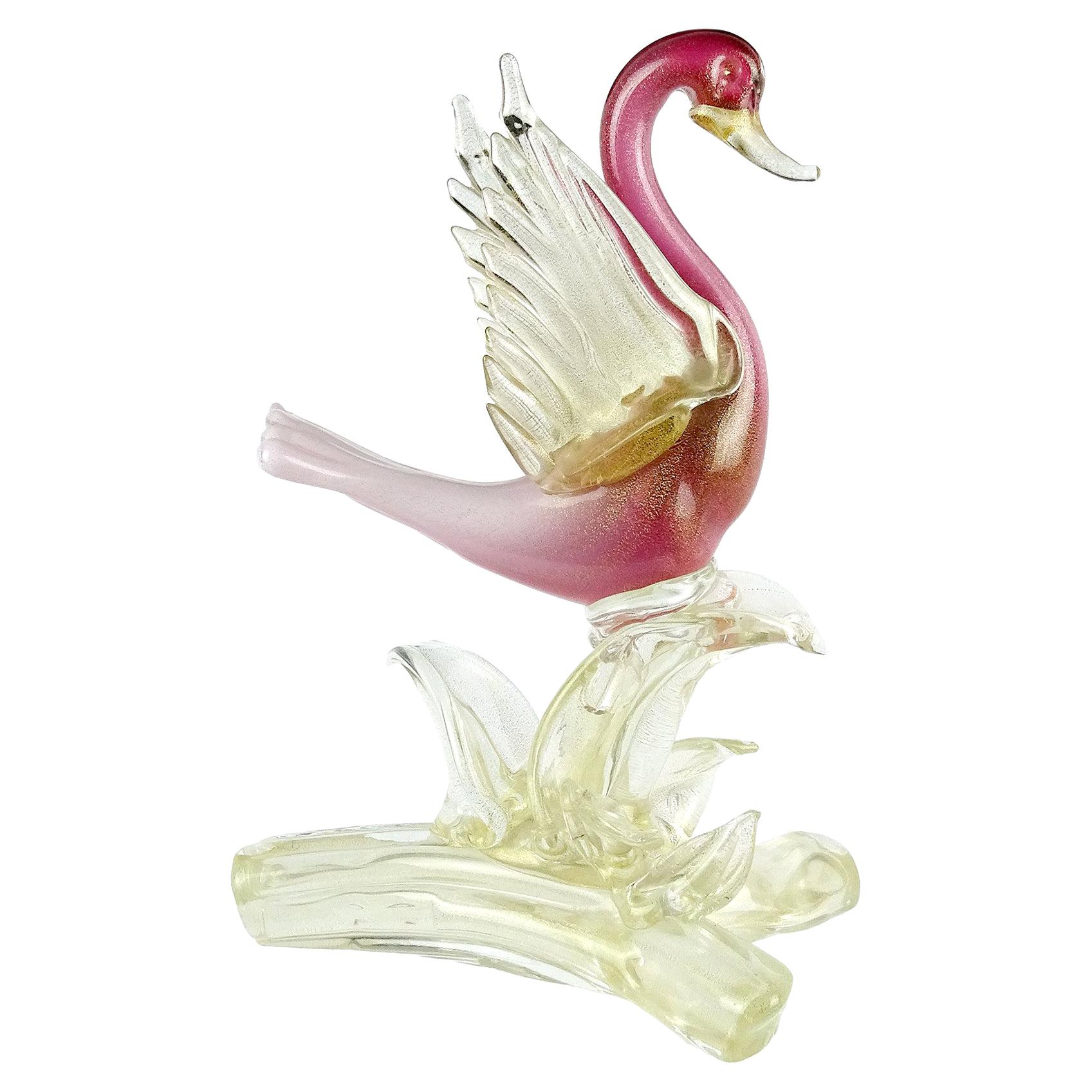 Salviati Murano Pink Ombre Gold Flecks Italian Art Glass Bird Duck Sculpture