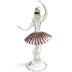 Salviati Murano Purple Copper Ribbons Gold Italian Art Glass Ballerina Sculpture