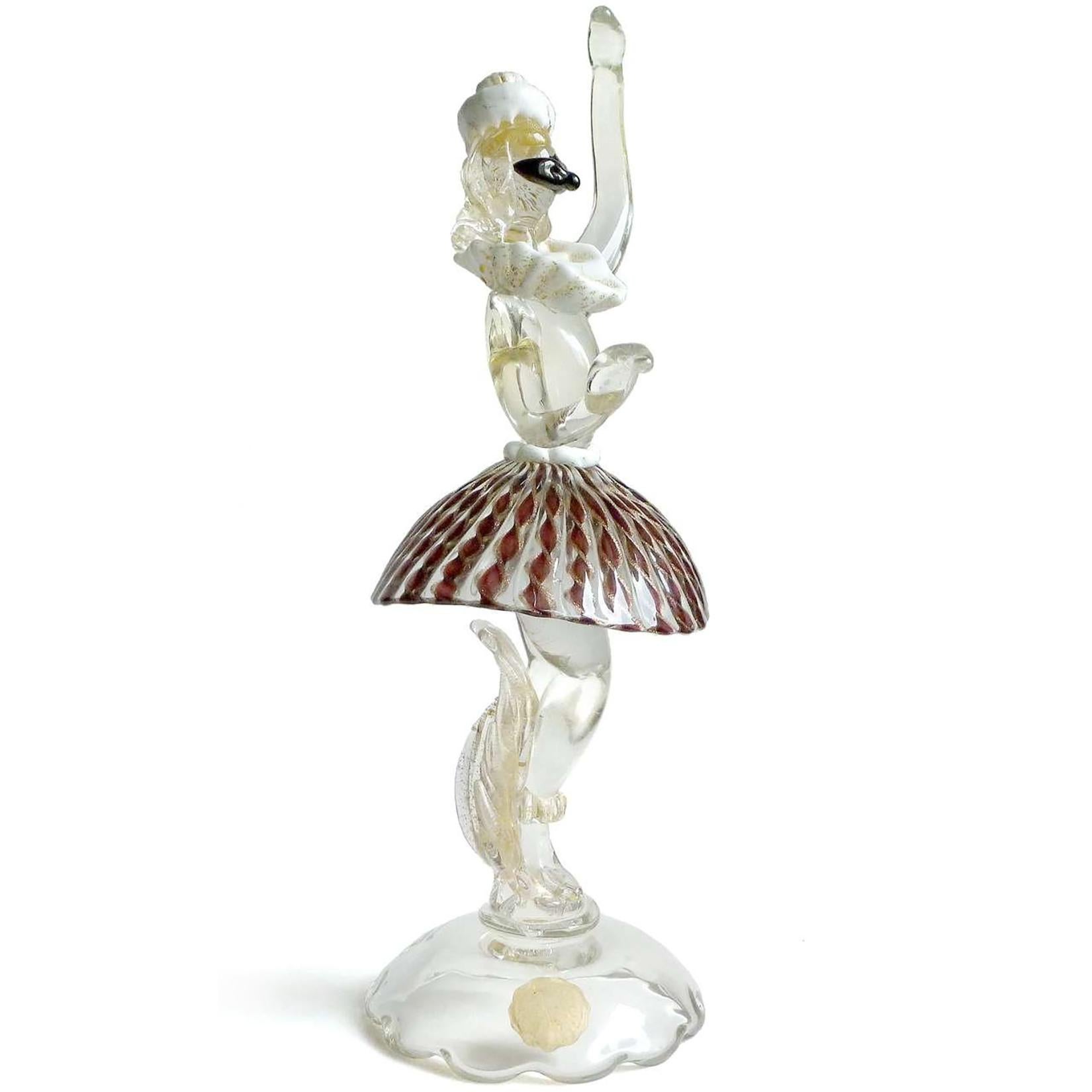 Salviati Murano Lila Kupfer Bänder Gold Italienische Kunst Glas Ballerina Skulptur (Handgefertigt) im Angebot
