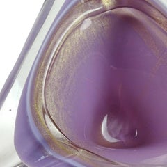 Salviati Murano Purple Gold Flecks Italian Art Glass Space Age Triangle Bowl