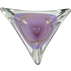 Salviati Murano Purple Gold Flecks Italian Art Glass Space Age Triangle Bowl