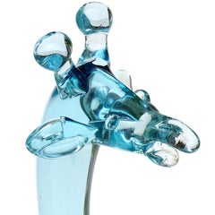 Salviati Murano Sommerso Blue Cobalt Uranium Italian Art Glass Giraffe Sculpture