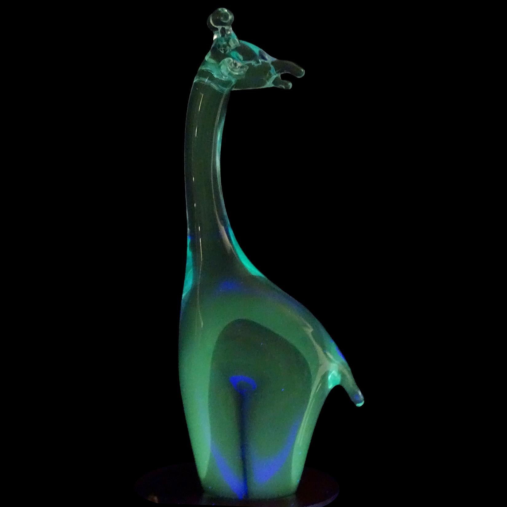 Hand-Crafted Salviati Murano Sommerso Blue Cobalt Uranium Italian Art Glass Giraffe Sculpture