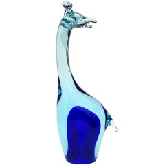 Salviati Murano Sommerso Blue Cobalt Uranium Italian Art Glass Giraffe Sculpture