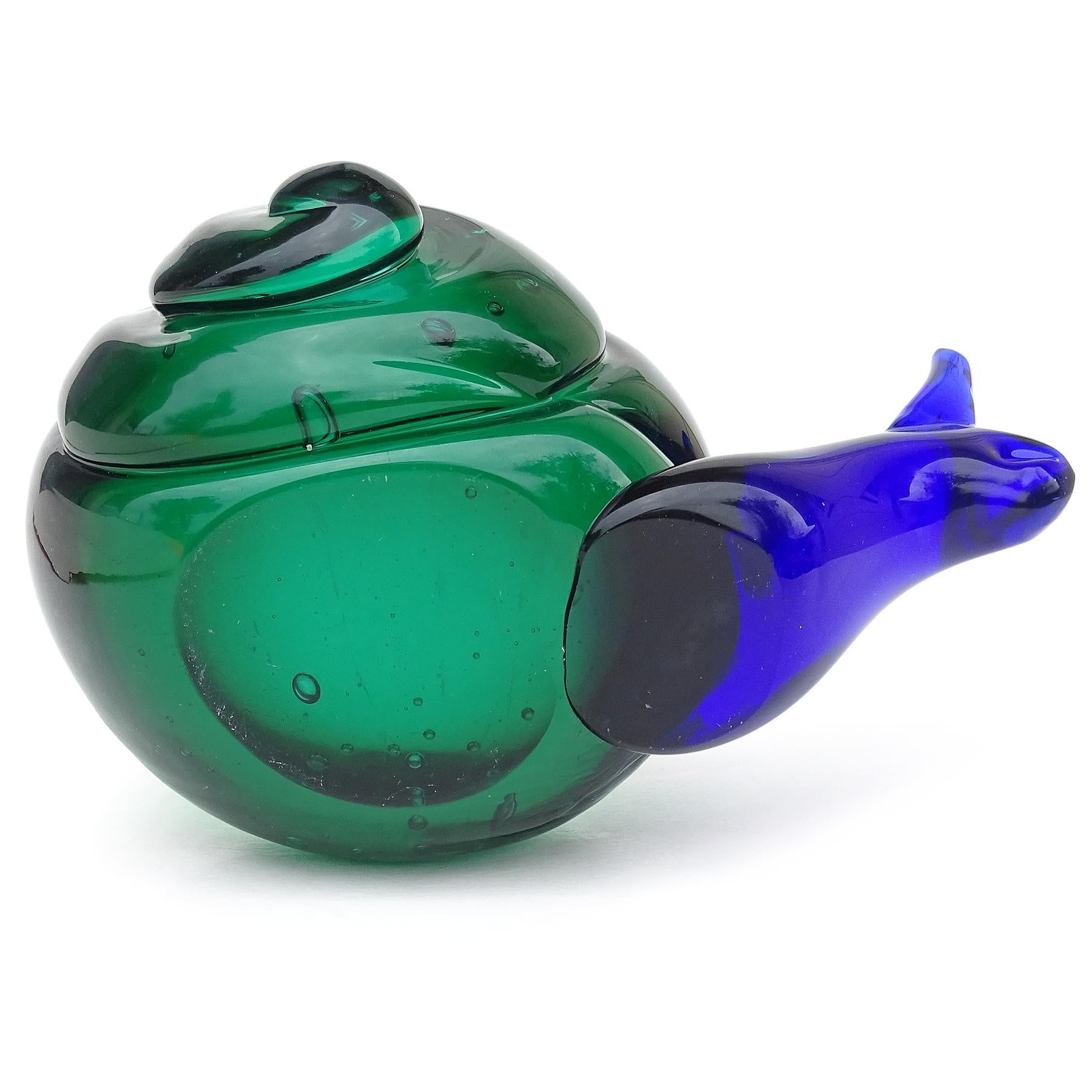 Salviati Murano Sommerso Blue Green Italian Art Glass Snail Figure Sculpture For Sale 5