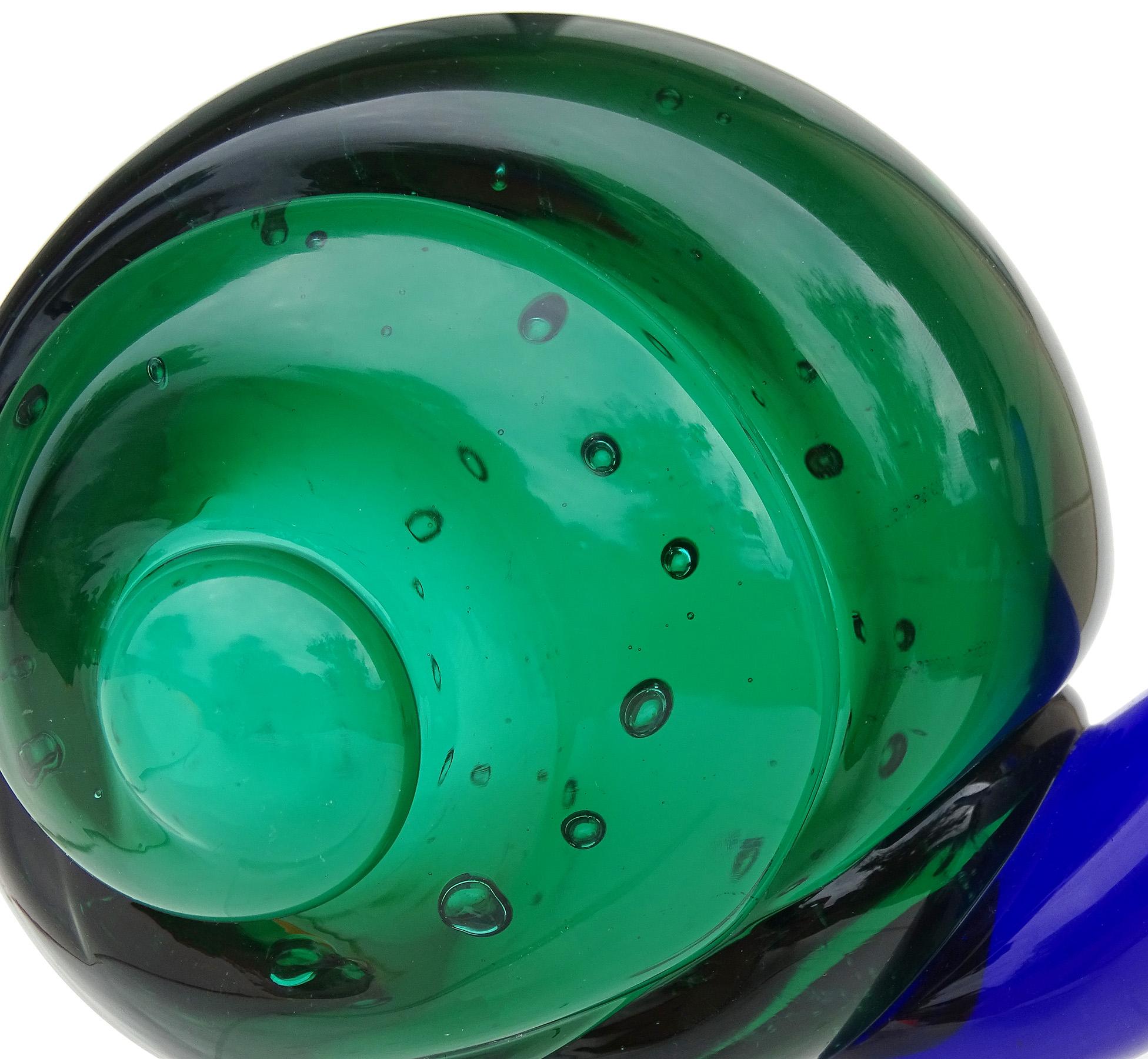 20th Century Salviati Murano Sommerso Blue Green Italian Art Glass Snail Figure Sculpture For Sale