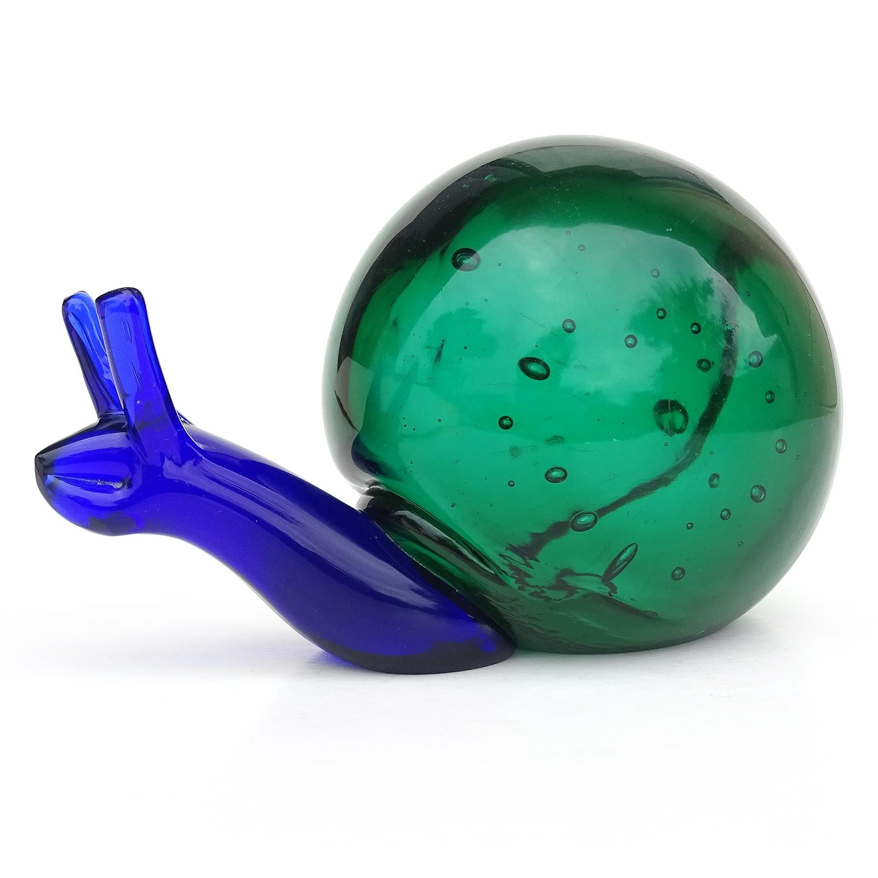 Salviati Murano Sommerso Blue Green Italian Art Glass Snail Figure Sculpture For Sale 1