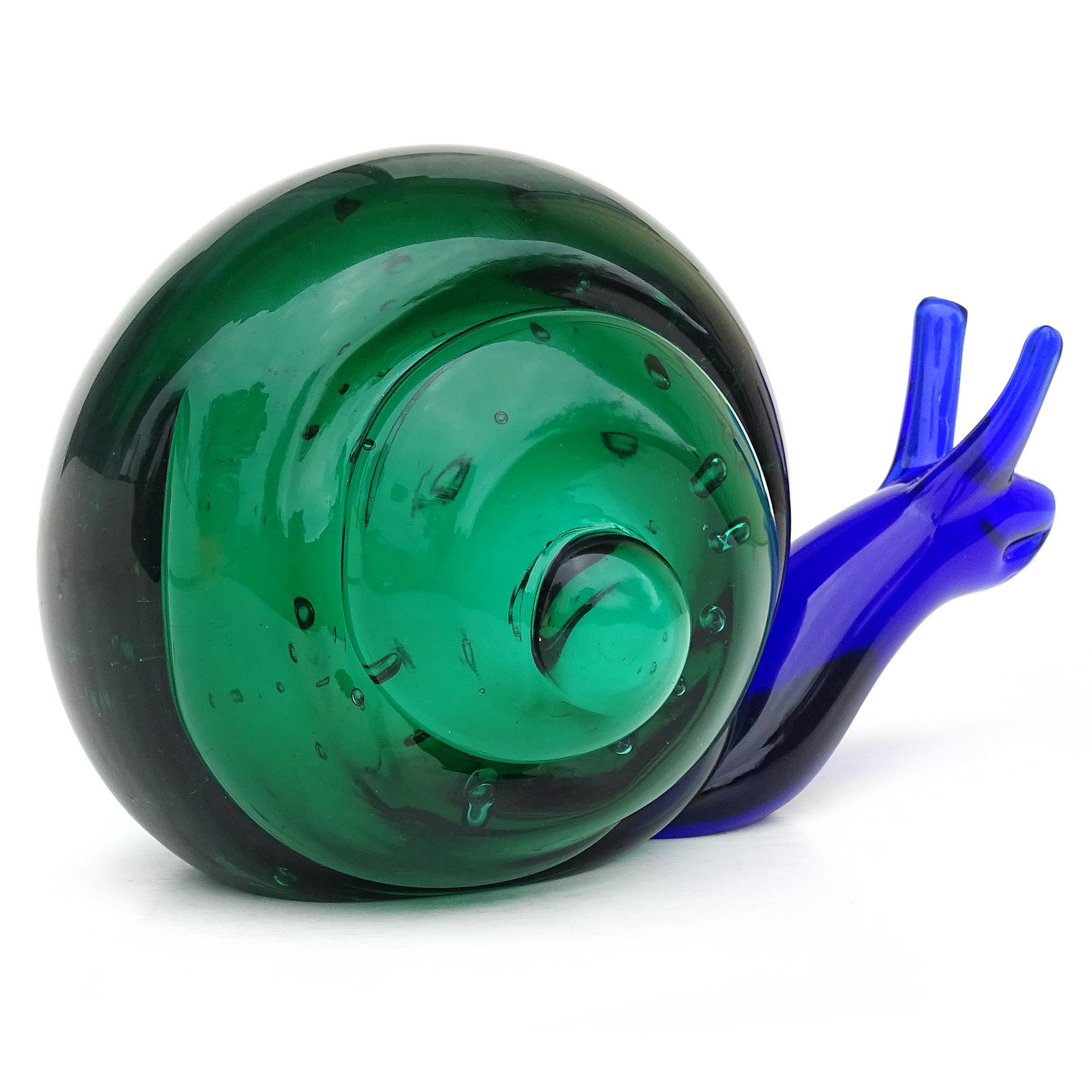 Salviati Murano Sommerso Blue Green Italian Art Glass Snail Figure Sculpture For Sale 2