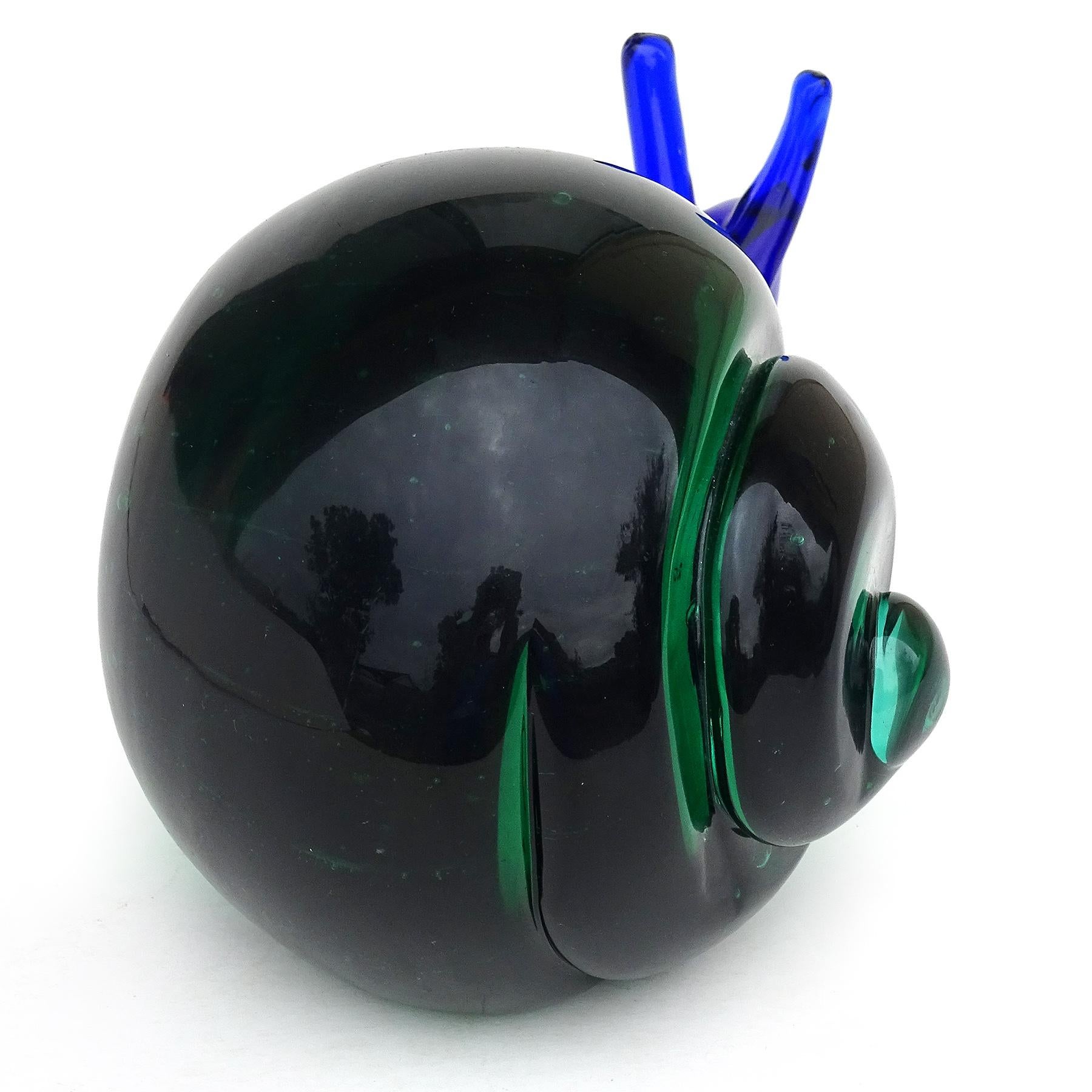 Salviati Murano Sommerso Blue Green Italian Art Glass Snail Figure Sculpture For Sale 4