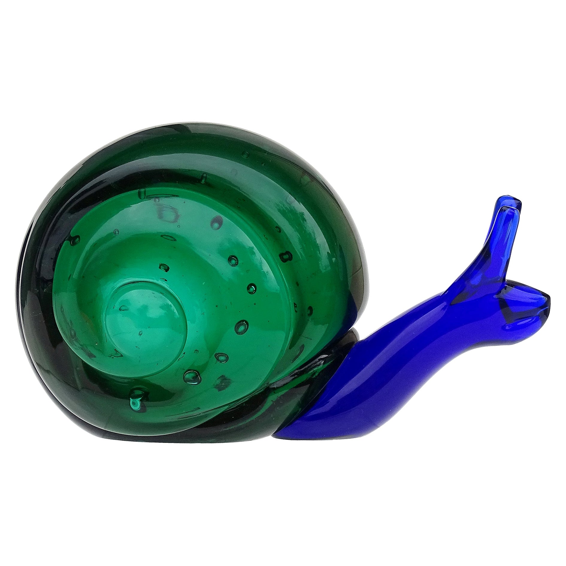 Salviati Murano Sommerso Blue Green Italian Art Glass Figura Scultura di Lumaca
