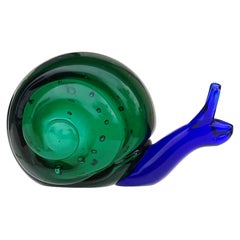 Salviati Murano Sommerso Blue Green Italian Art Glass Snail Figure Sculpture