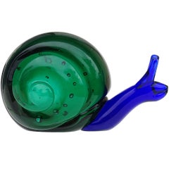 Salviati Murano Sommerso Blue Green Italian Art Glass Snail Figure Sculpture