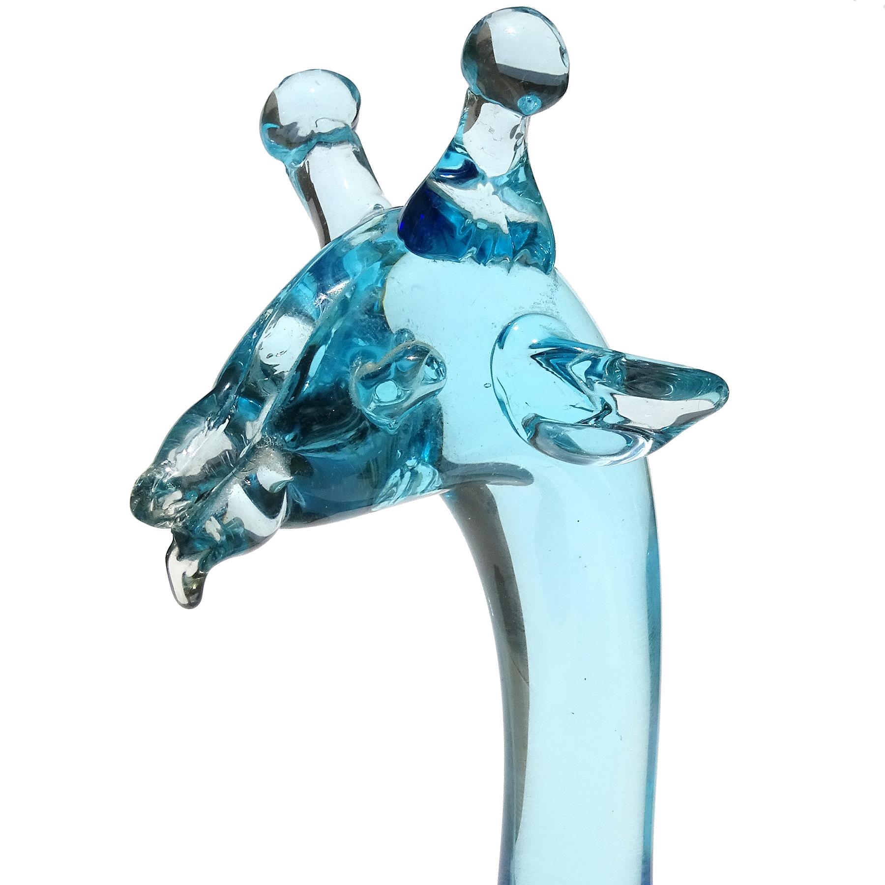 Hand-Crafted Salviati Murano Sommerso Blue Over Cobalt Italian Art Glass Giraffe Sculpture For Sale