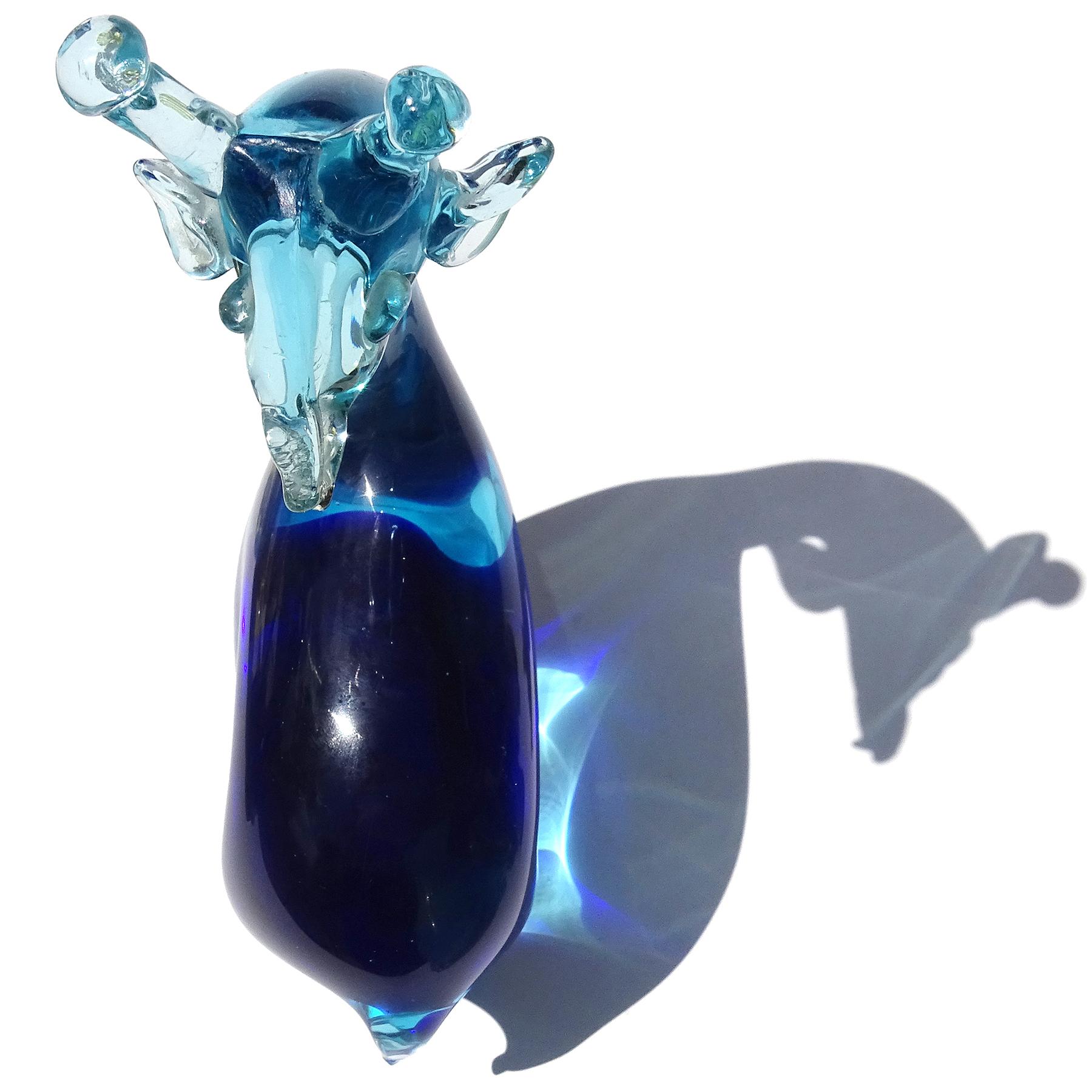 Salviati Murano Sommerso Blue Over Cobalt Italian Art Glass Giraffe Sculpture For Sale 2