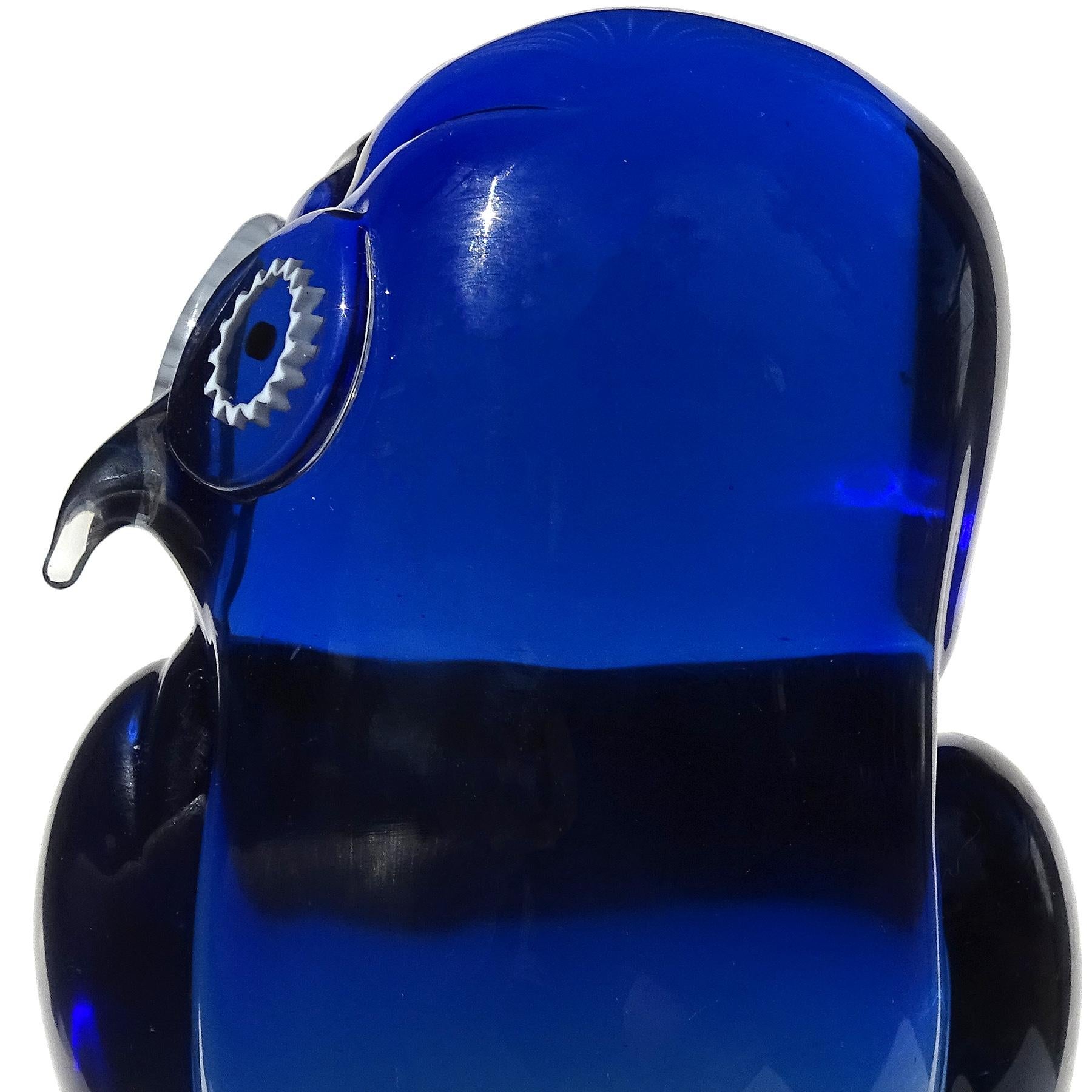 Hand-Crafted Salviati Murano Sommerso Cobalt Blue Italian Art Glass Owl Bird Figure Sculpture For Sale