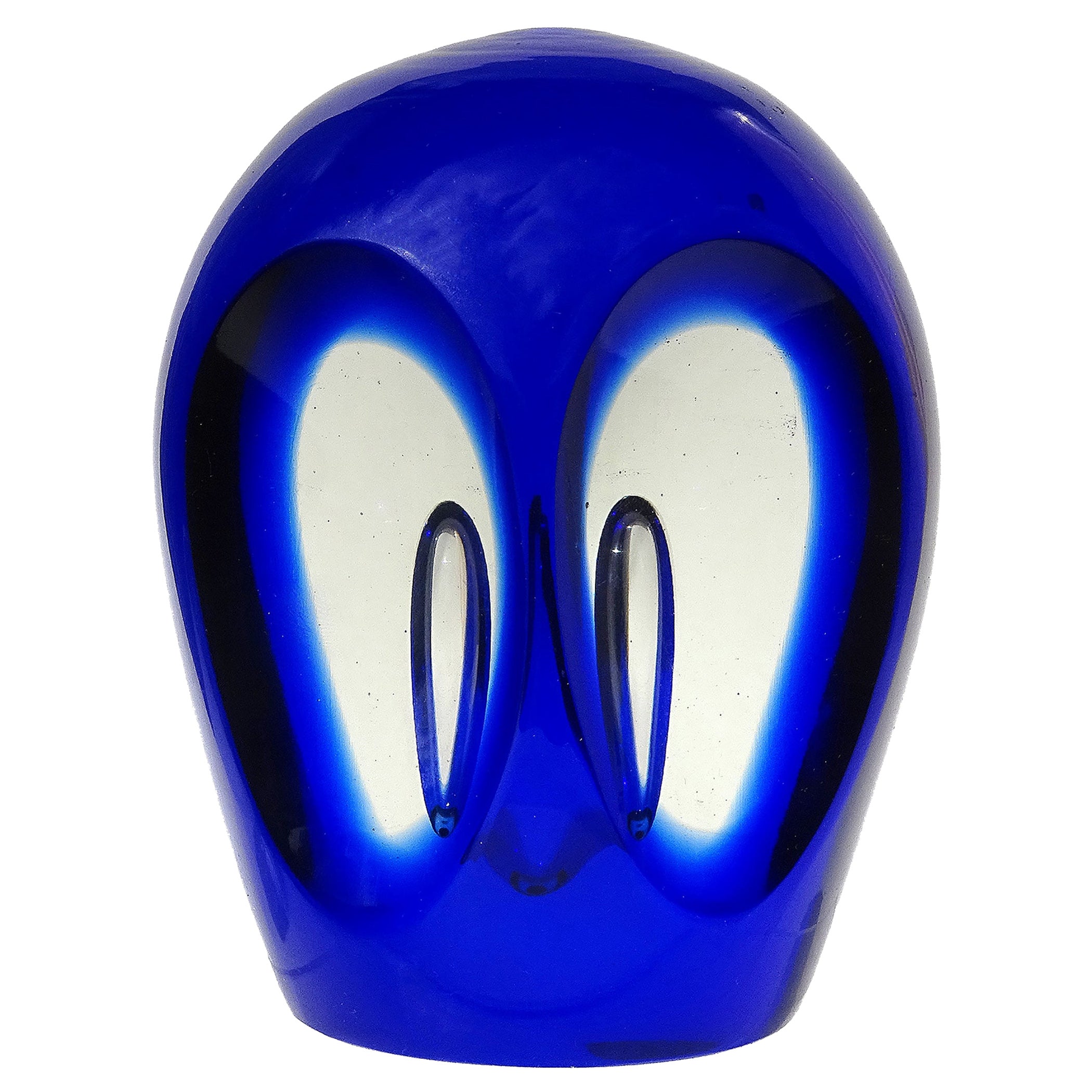 Murano Glass Sommerso bleu cobalt Presse-papier en verre d'art italien Figure de hibou en vente