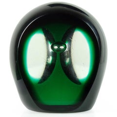 Salviati Murano Sommerso Dark Green Italian Art Glass Owl Figure Paperweight