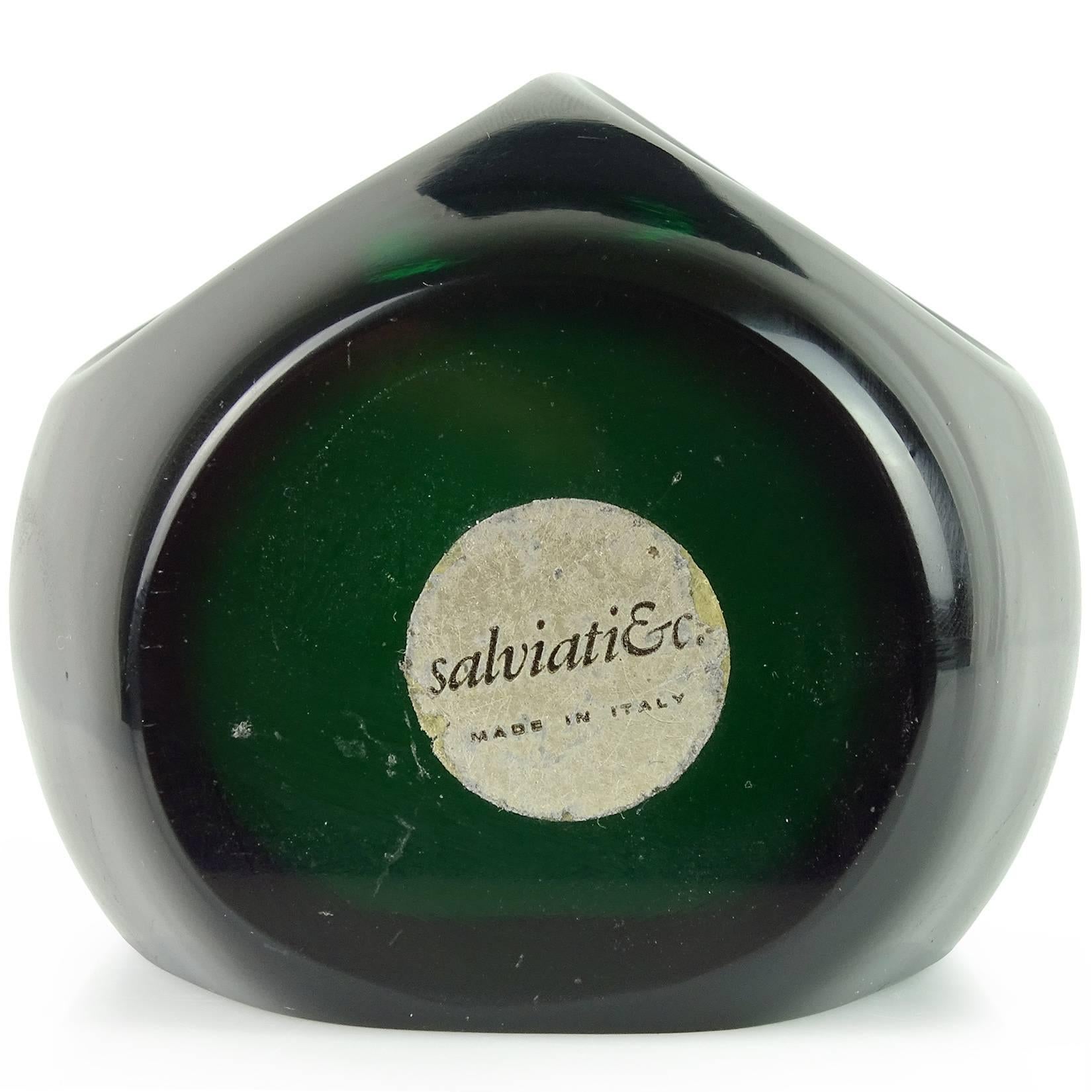 Mid-Century Modern Salviati Murano Sommerso Dark Green Italian Art Glass Owl Figure Paperweight