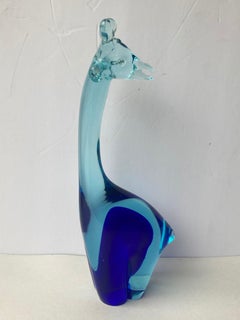Salviati, Murano Glass Sommerso, Escultura Jirafa Azul Cobalto y Uranio