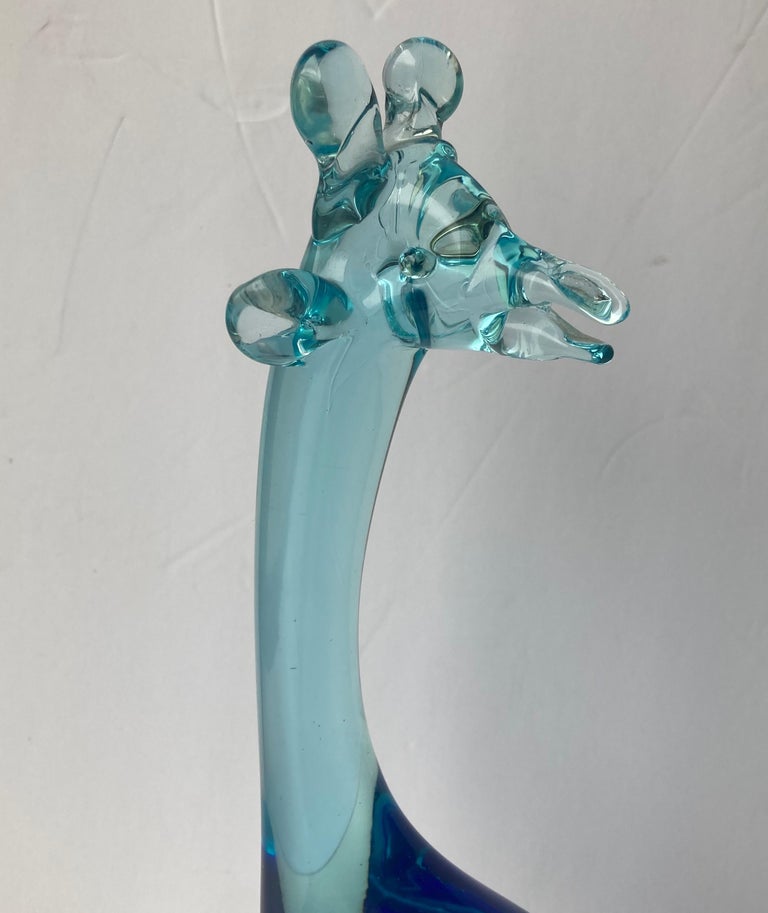 Italian Salviati, Murano Sommerso Glass, Blue Cobalt and Uranium Giraffe Sculpture For Sale