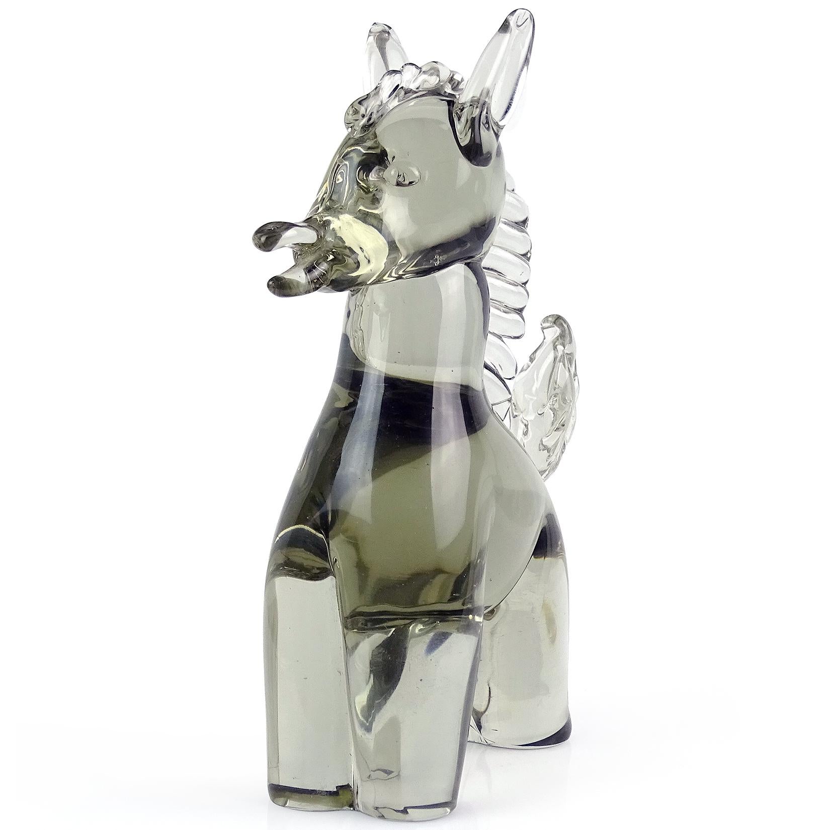 Mid-Century Modern Salviati Murano Sommerso Gray Italian Art Glass Pony Donkey Figure Sculpture