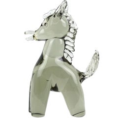Vintage Salviati Murano Sommerso Gray Italian Art Glass Pony Donkey Figure Sculpture
