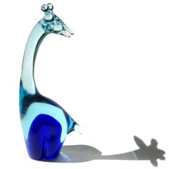 Salviati Murano Sommerso Light Blue Cobalt Italian Art Glass Giraffe Sculpture