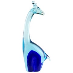 Salviati Murano Sommerso Hellblau Kobalt Italienische Kunst Glas Giraffe Skulptur