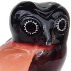 Salviati Murano Sommerso Merlot Red Peach Italian Art Glass Owl Bird Sculpture