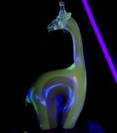Escultura de jirafa de cristal artístico italiano «Sky Sapphire Blue» de Salviati Murano Sommerso