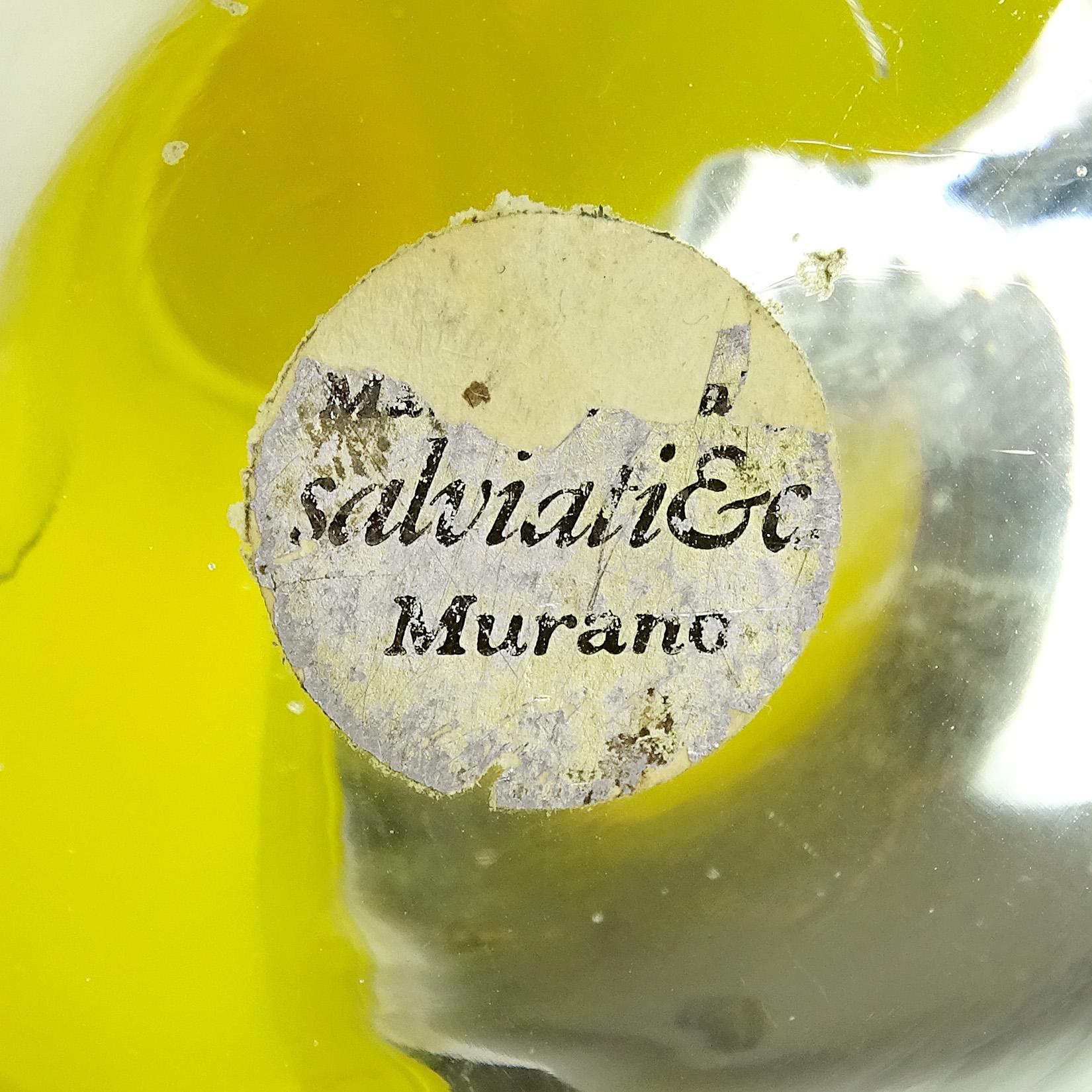 Salviati Murano Sommerso Yellow Murrine Eye Italian Art Glass Owl Bird Sculpture In Good Condition In Kissimmee, FL