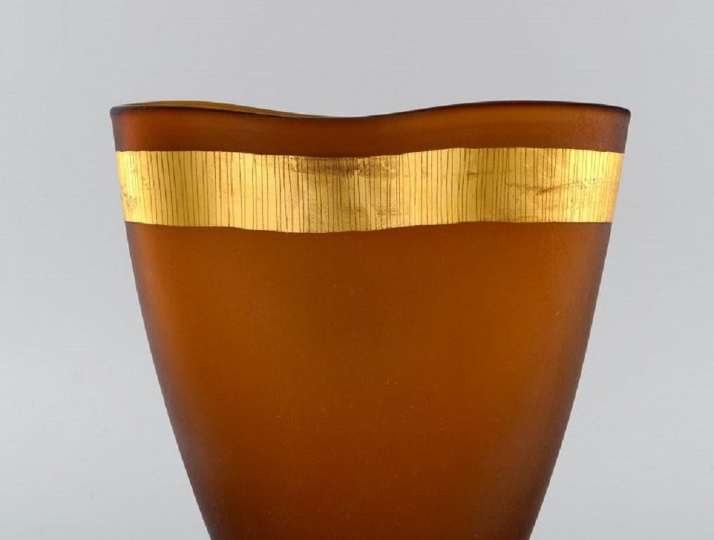 Italian Salviati, Murano, Two Vases in Amber-Coloured Mouth-Blown Art Glass