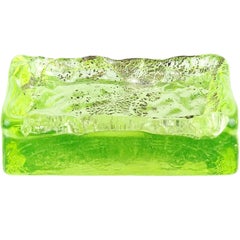 Salviati Murano Vaseline Uranium Silver Gold Leaf Italian Art Glass Dish