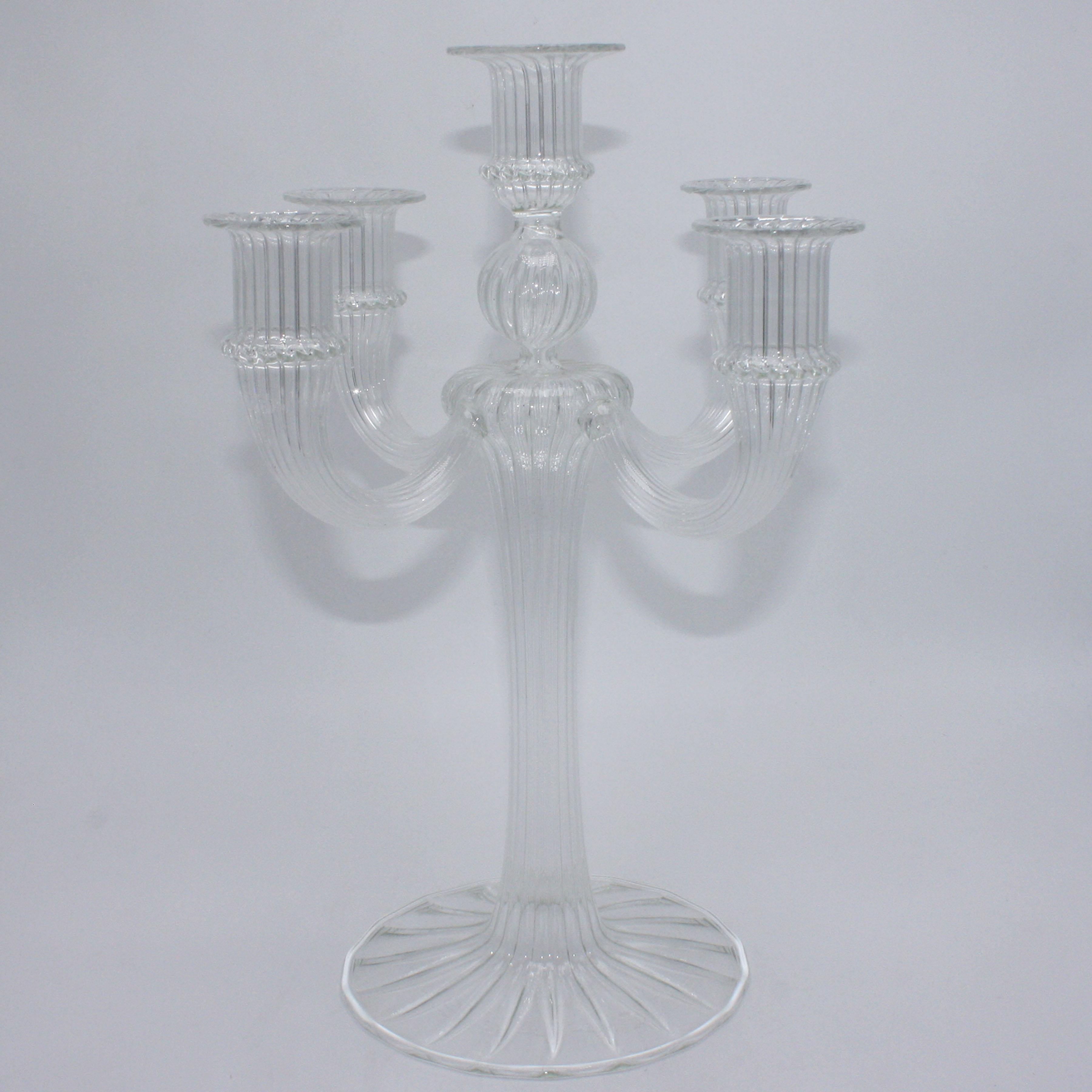 Salviati Murano Venetian blown glass twist 5 arm candelabra, c. 1950.