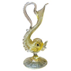 Salviati Murano Venetian Hand Blown Gold Dolphin Caraffe