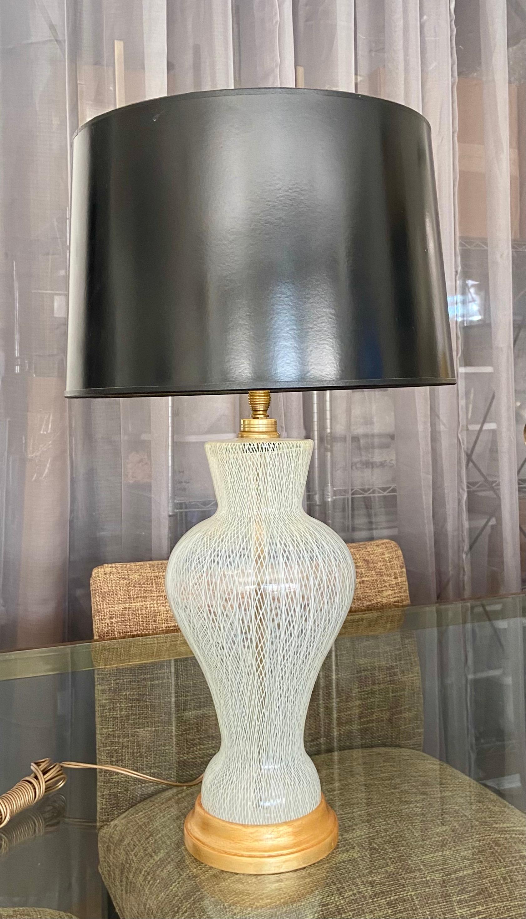 Salviati Murano White Latticino Murano Glass Table Lamp For Sale 8