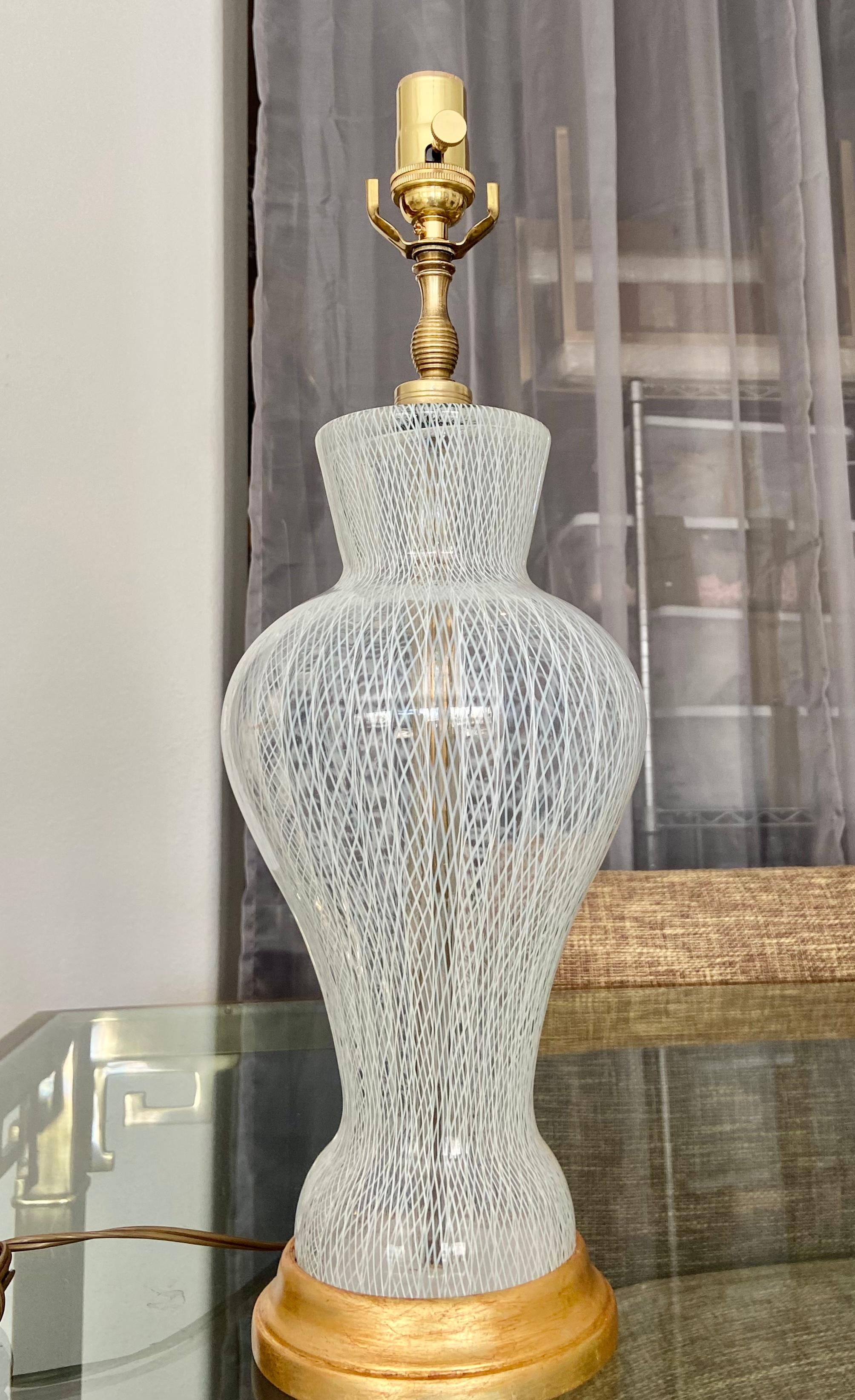 Italian Salviati Murano White Latticino Murano Glass Table Lamp For Sale