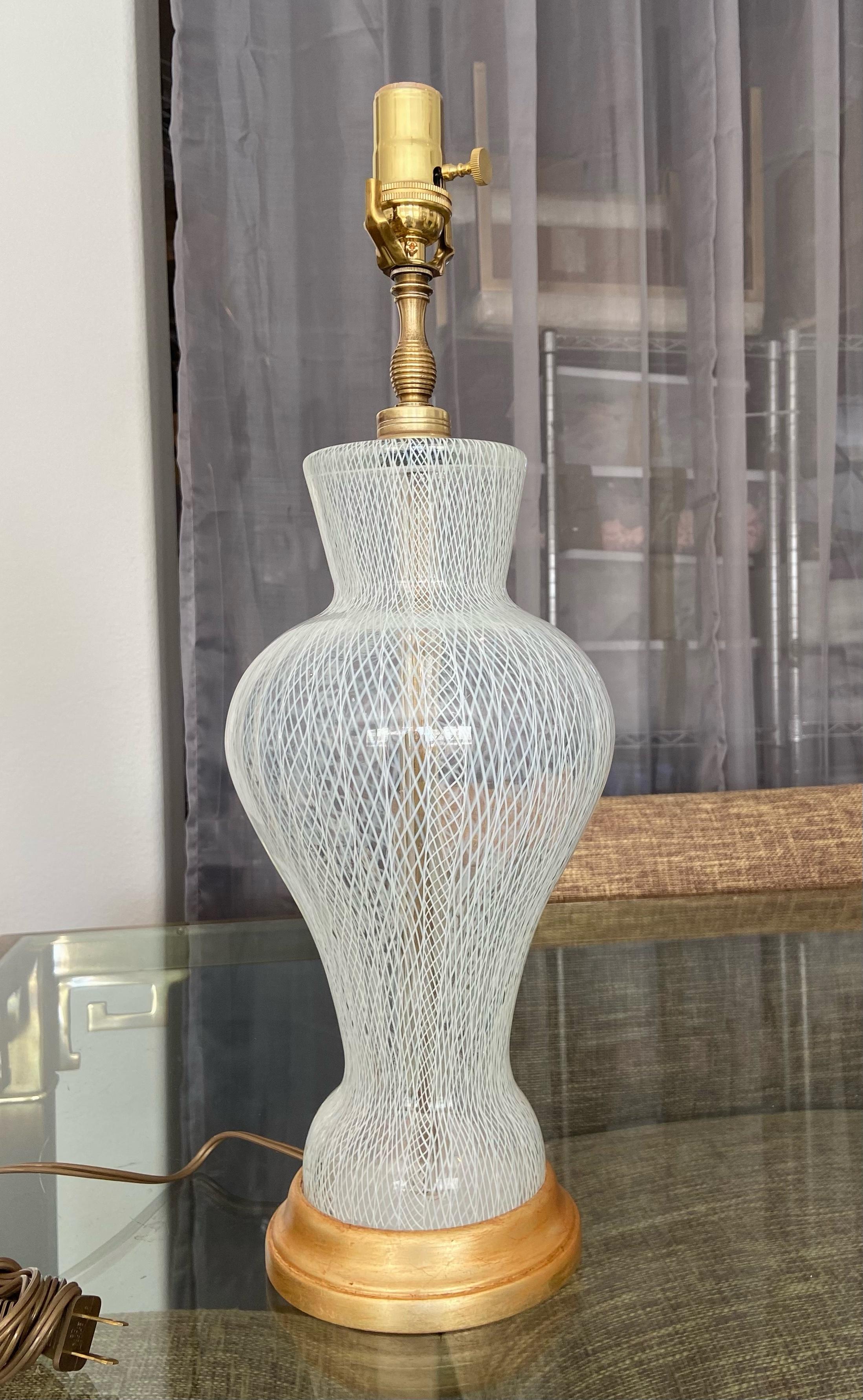 Mid-20th Century Salviati Murano White Latticino Murano Glass Table Lamp For Sale
