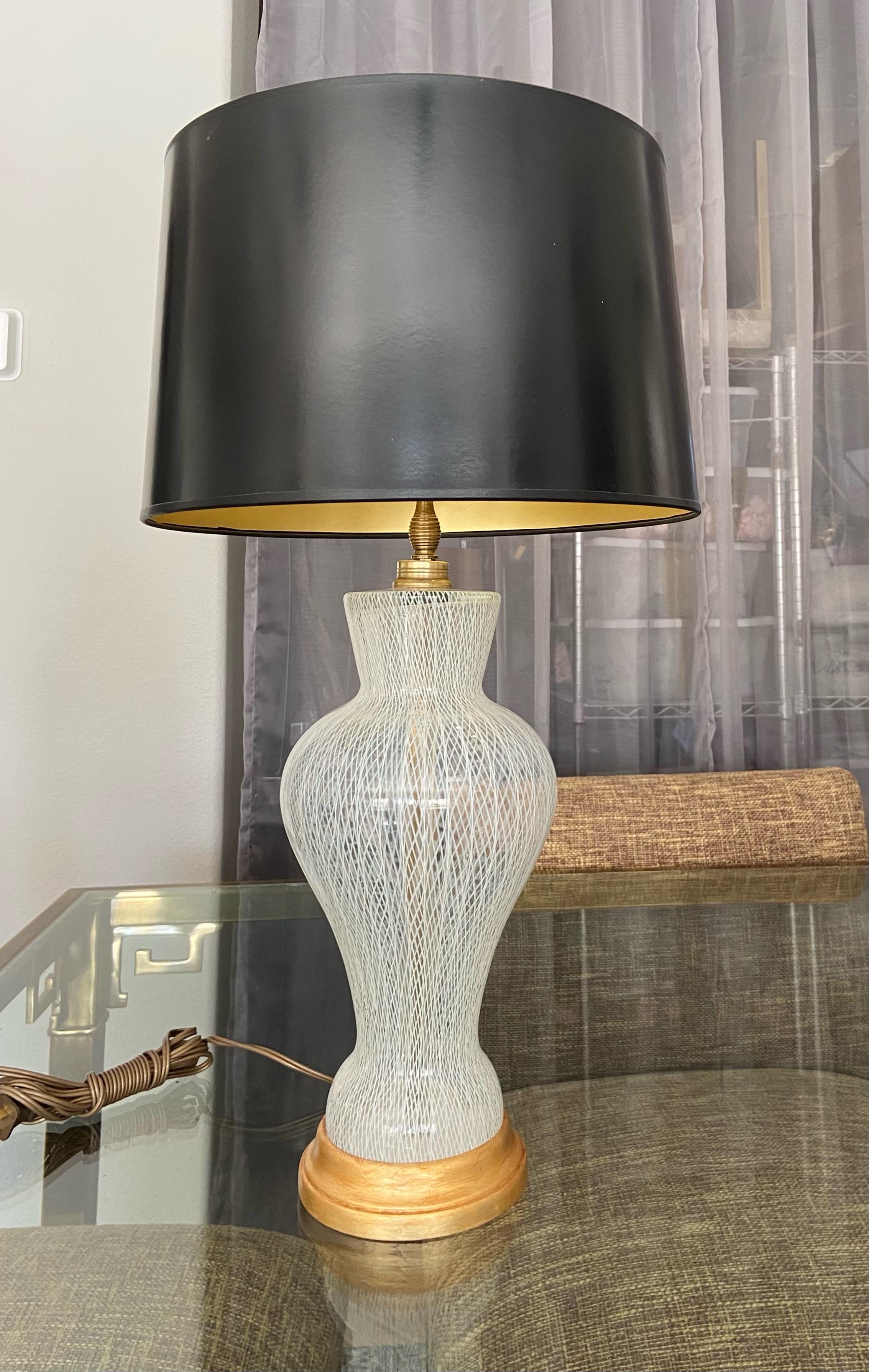Salviati Murano White Latticino Murano Glass Table Lamp For Sale 2