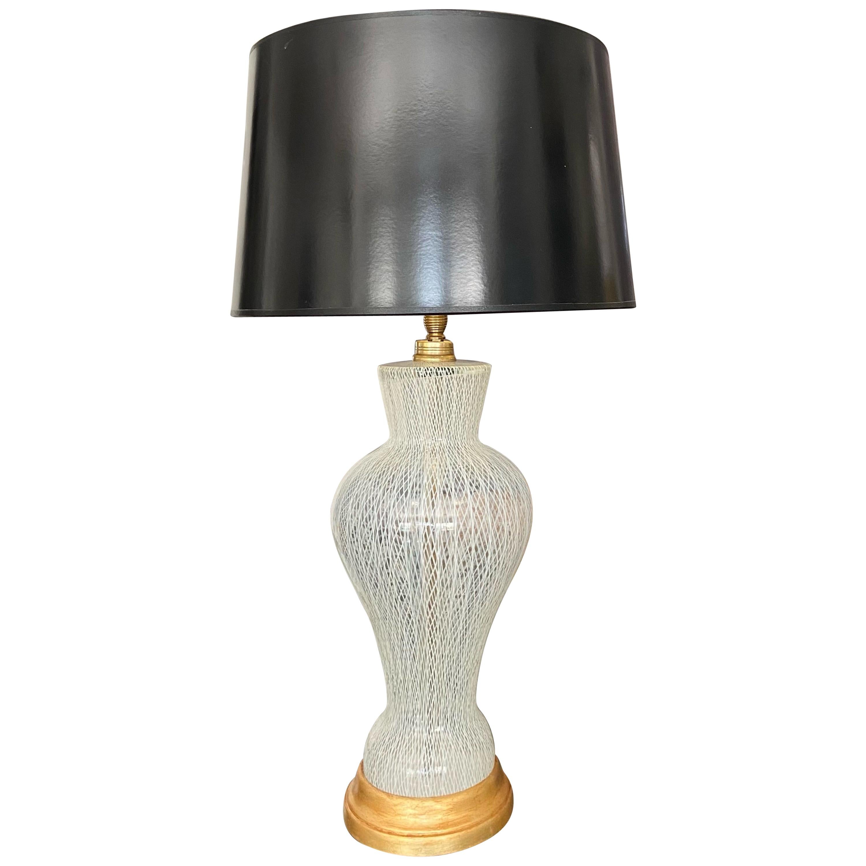 Lampada da tavolo in vetro di Murano Latticino Bianco Salviati