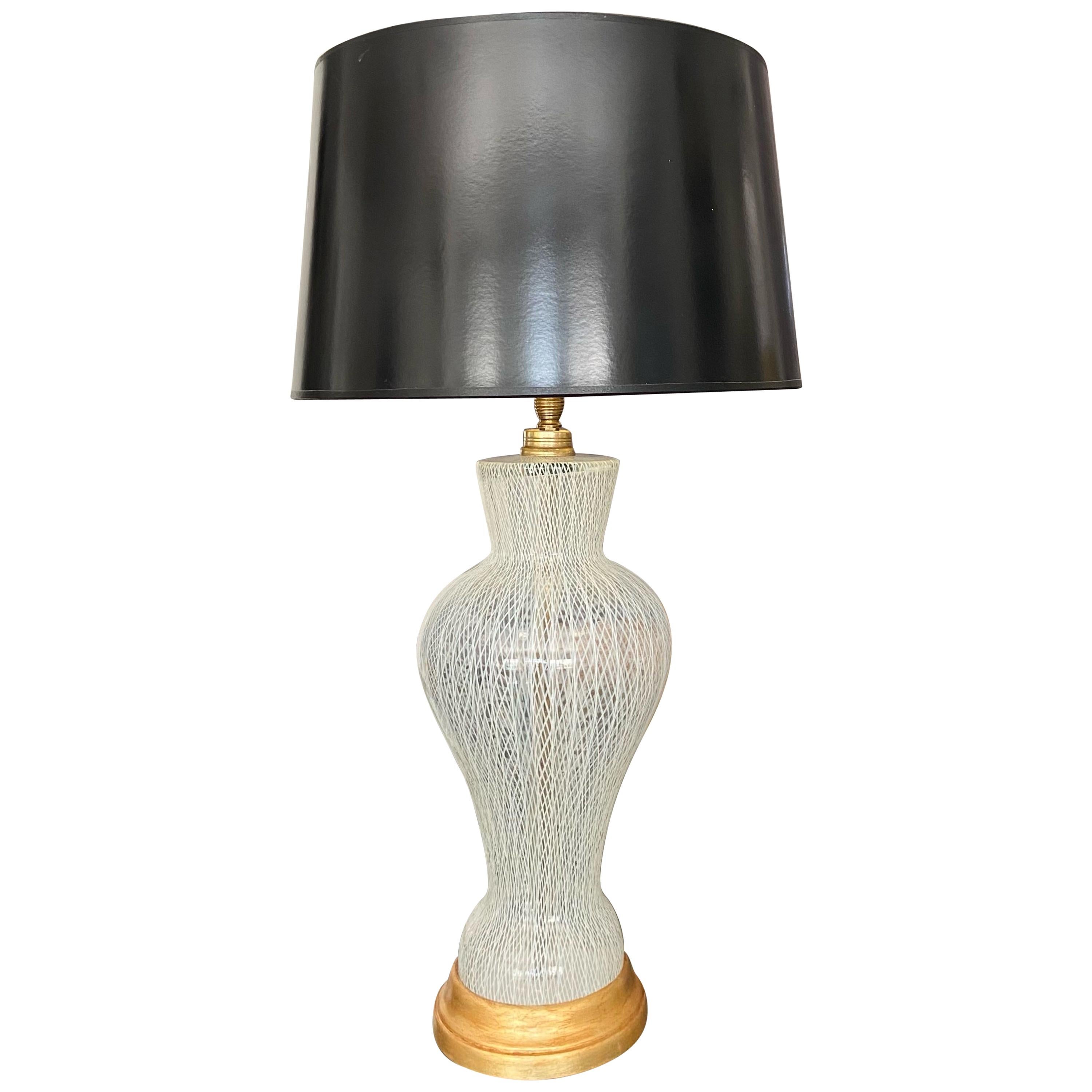 Salviati Murano White Latticino Murano Glass Table Lamp