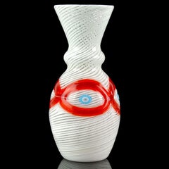 Salviati Murano White Orange Blue Murrines Italian Art Glass Cabinet Vase