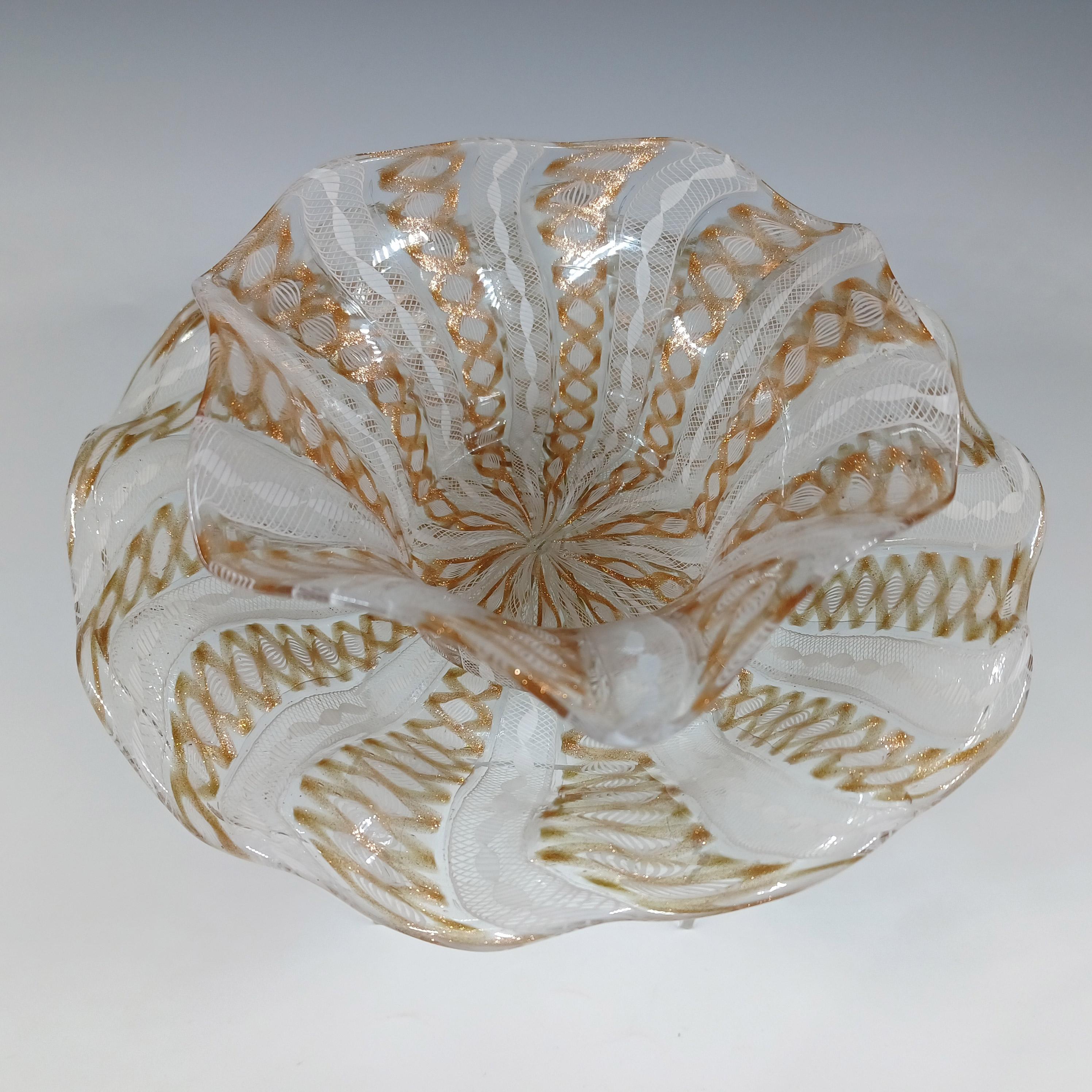 Juego de cuenco y plato de cristal Zanfirico y Aventurina de Murano Salviati Vidrio en venta