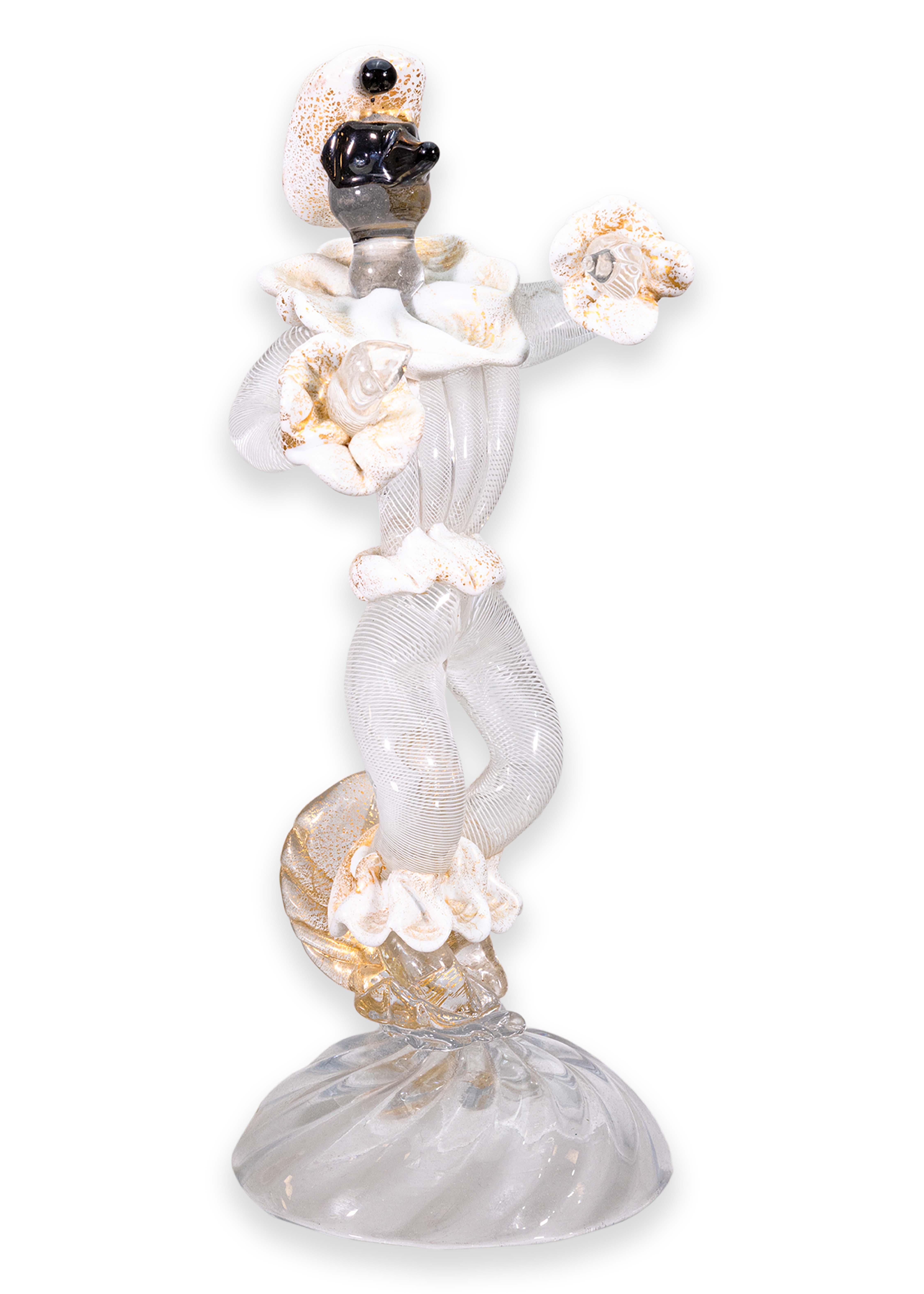 Salviati Escultura de sobremesa en cristal de Murano firmada Arlequín Bufón Payaso en venta 5