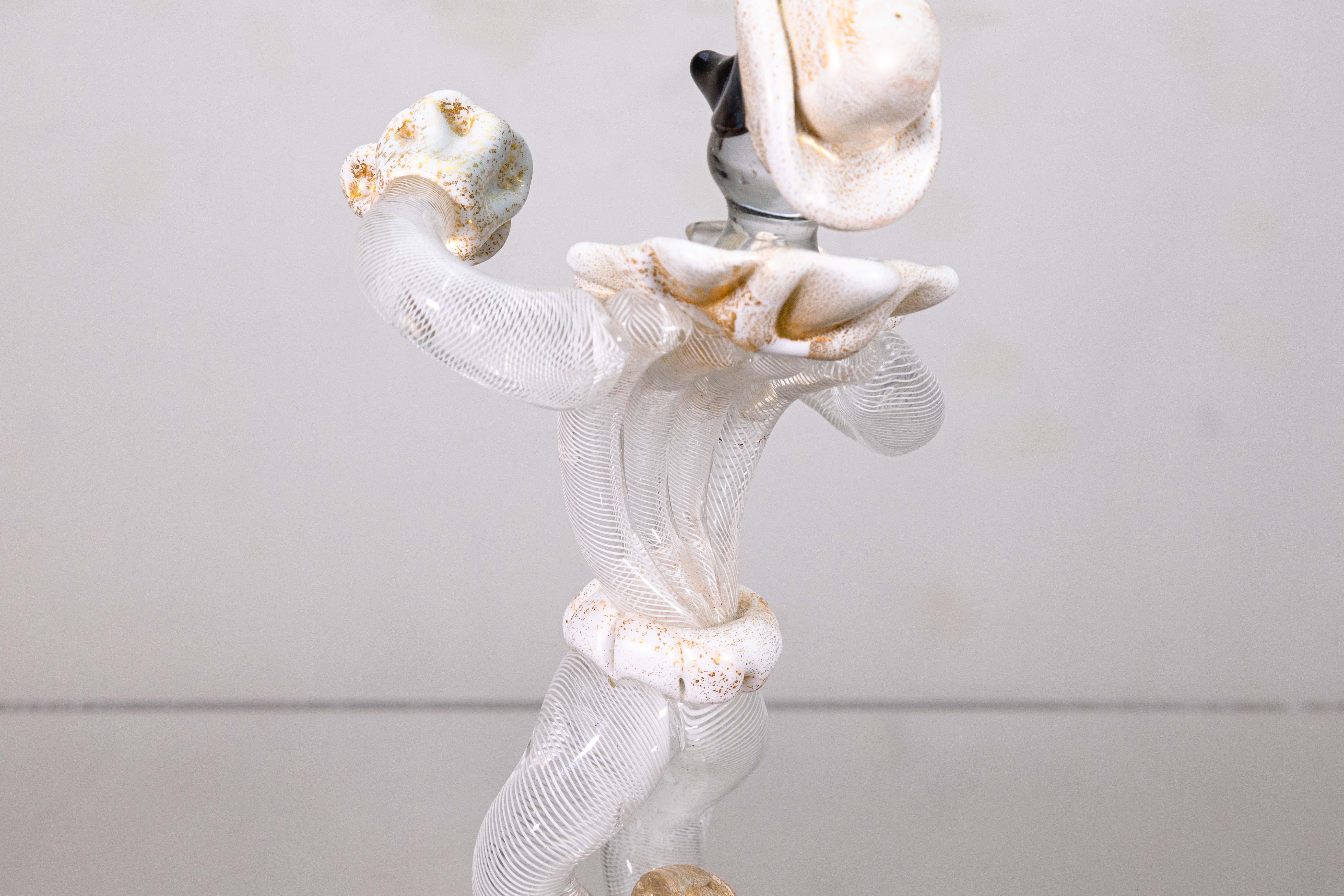 Salviati Escultura de sobremesa en cristal de Murano firmada Arlequín Bufón Payaso en venta 1