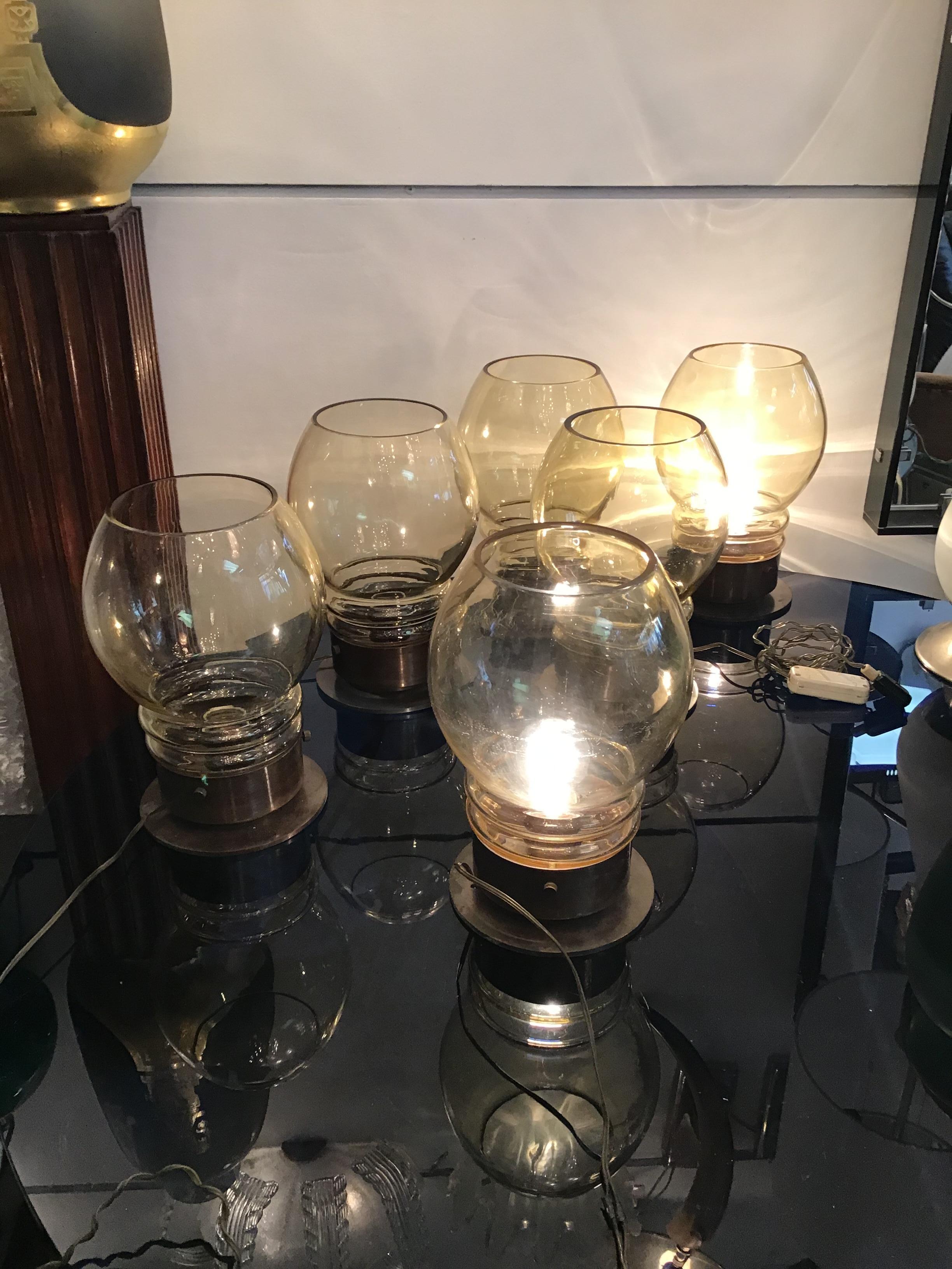 Salviati six table lamps 1960 metal crome glass Italy.