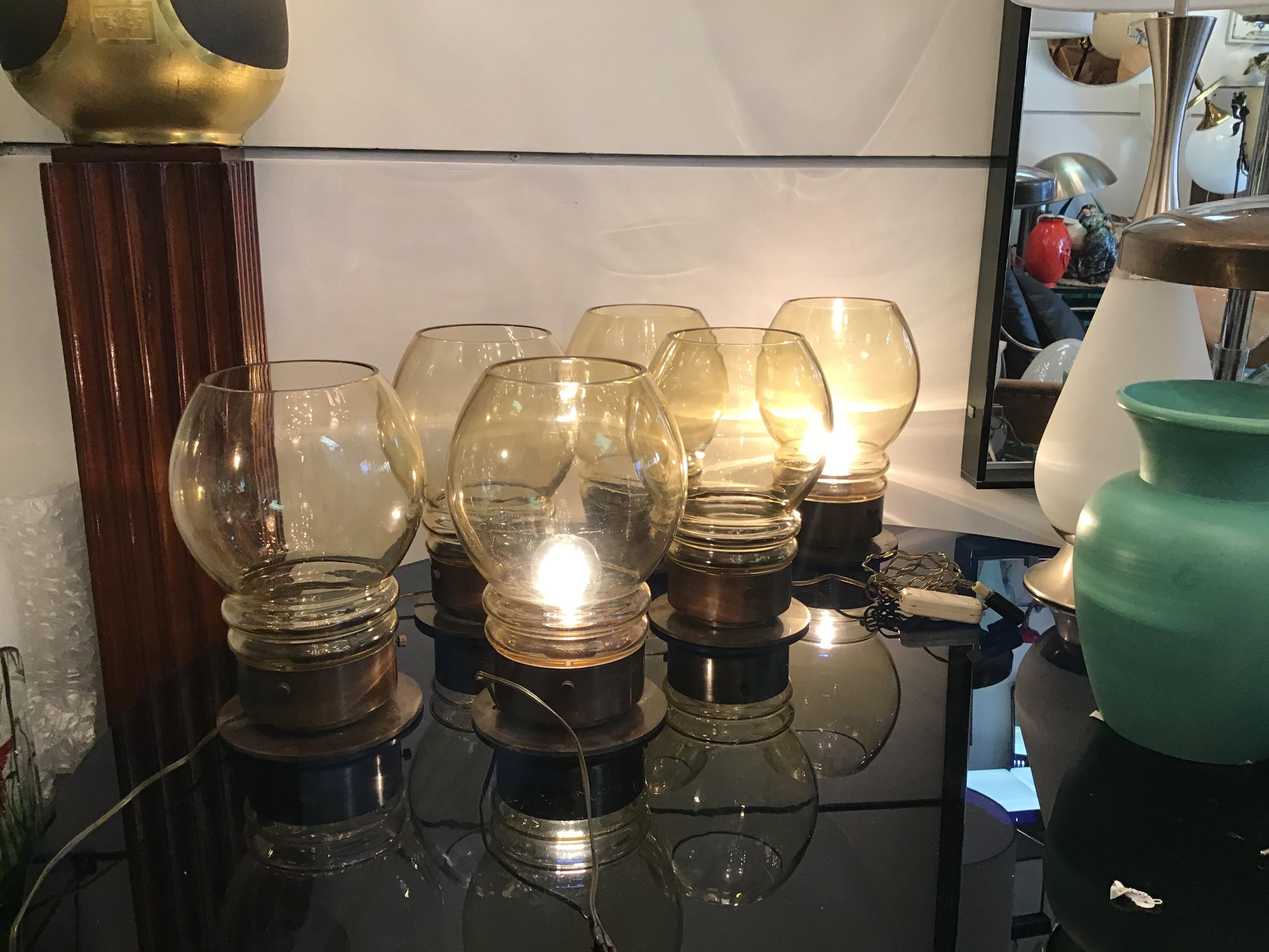 Italian Salviati Six Table Lamps 1960 Metal Crome Glass Italy For Sale