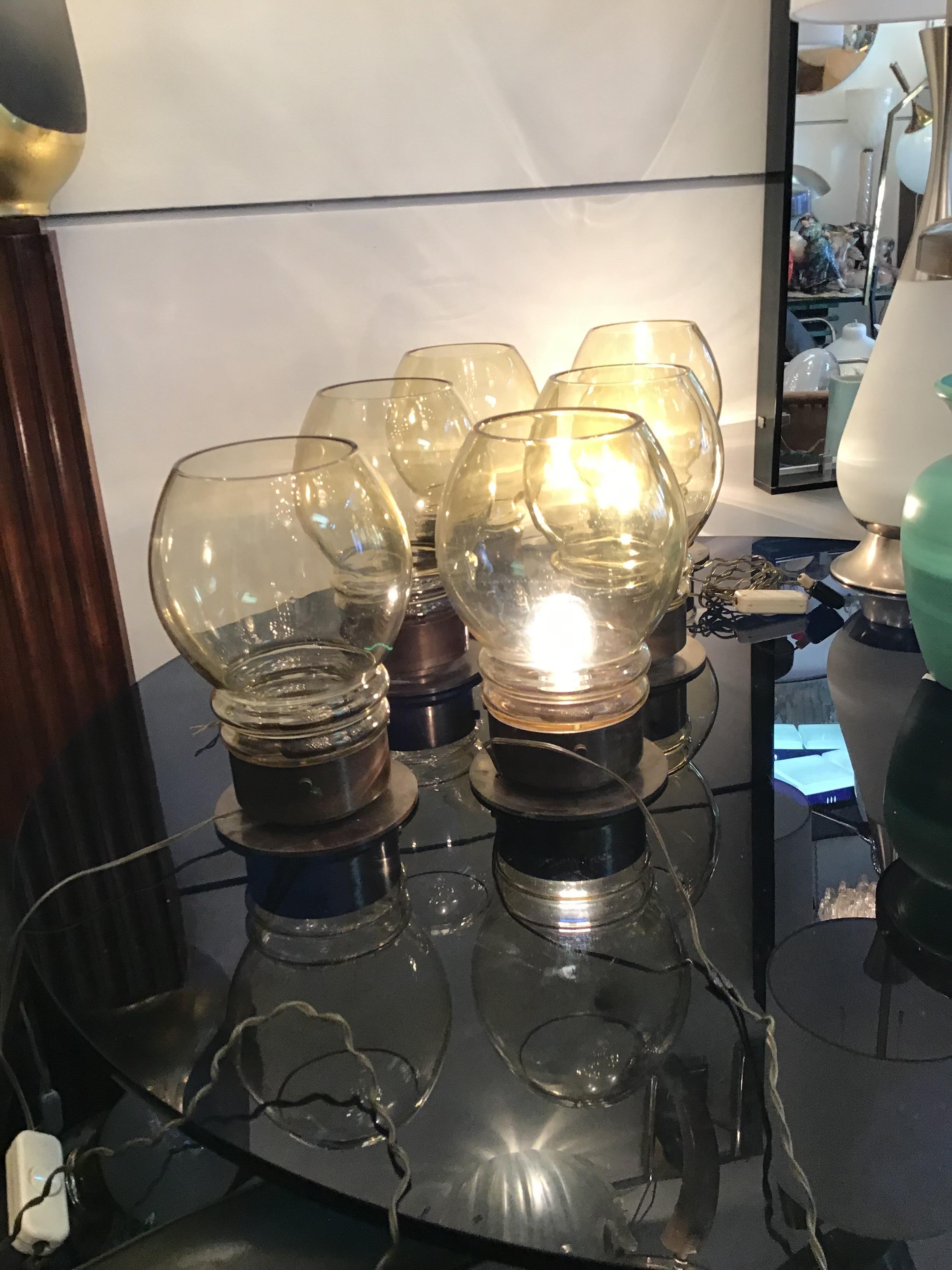 Mid-20th Century Salviati Six Table Lamps 1960 Metal Crome Glass Italy For Sale