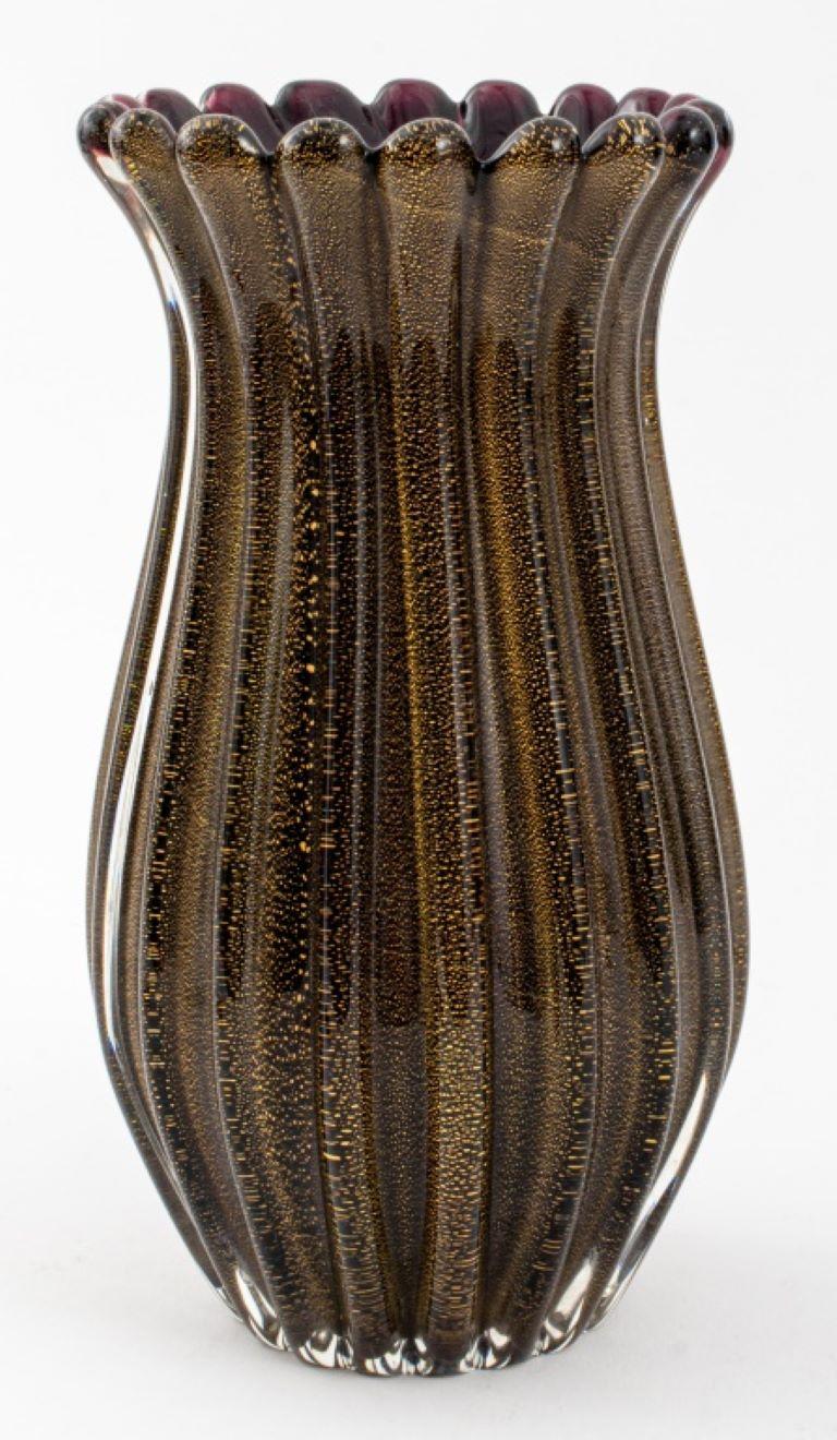Other Salviati Style Bronze & Gold Fleck Glass Vase For Sale