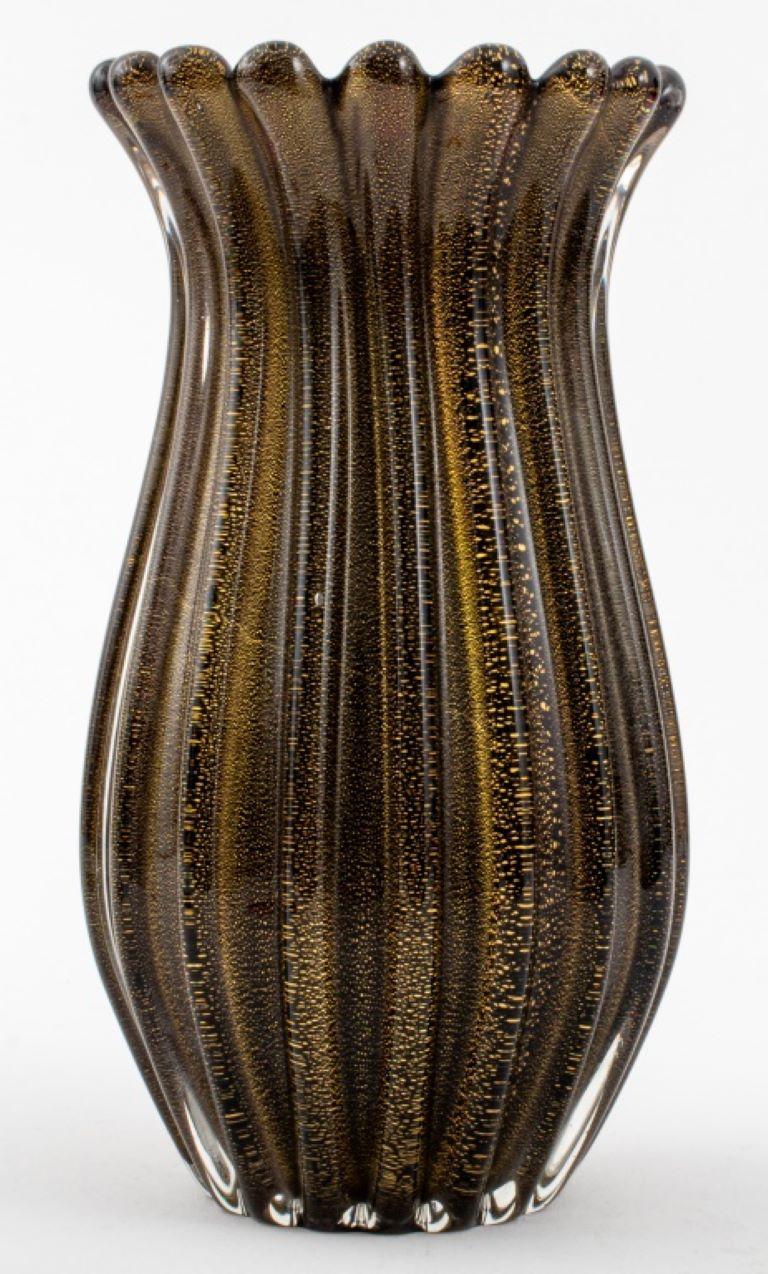 Unknown Salviati Style Bronze & Gold Fleck Glass Vase